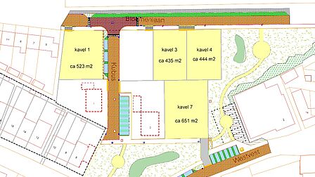 Plattegrond kavel 1, 3 en 4 aan de Bloemenlaan en kavel 7 aan de Westvest Sint-Maartensdijk