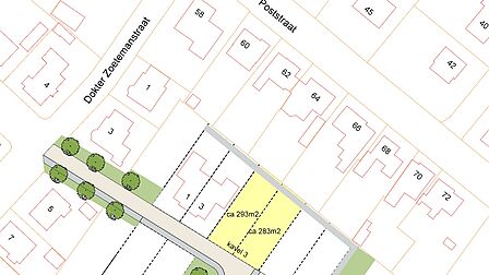Bouwkavel 3 Poststraat Zuid Stavenisse verdeeld in 2 percelen van 283 en 293 m2